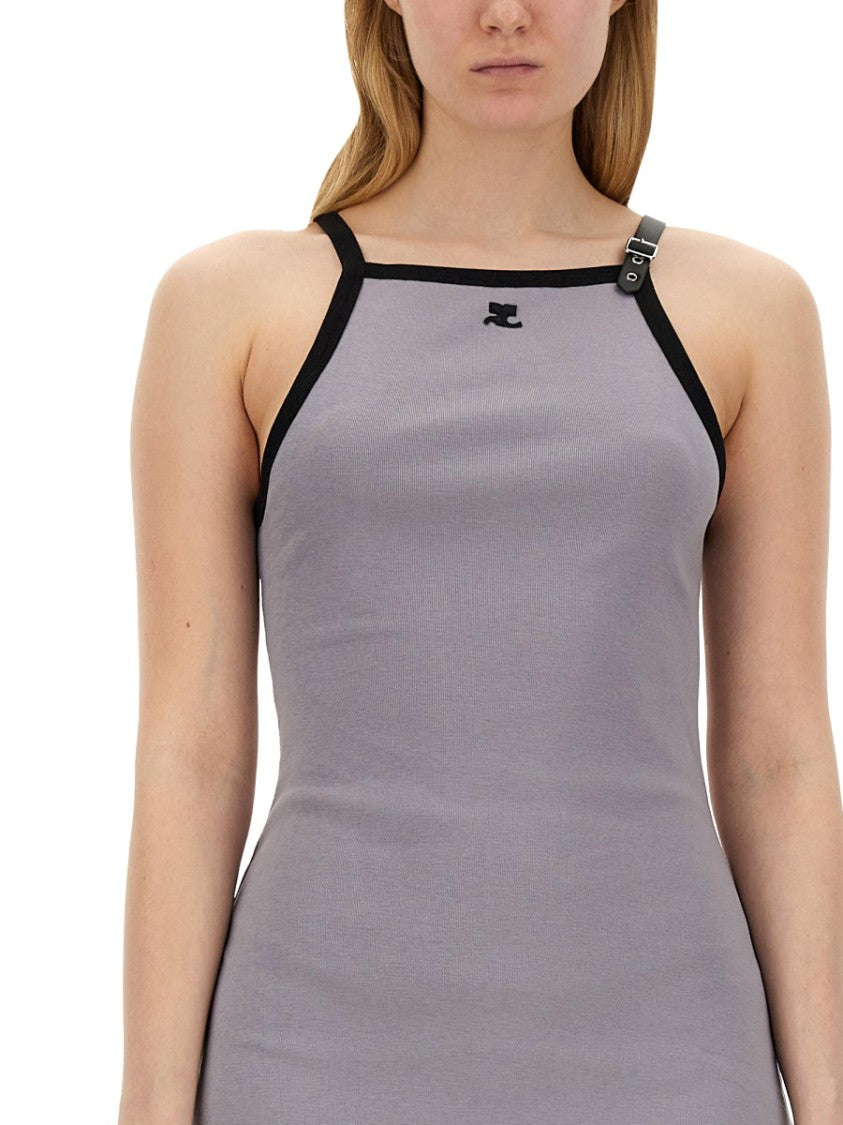 Courrèges Racerback Mini Dress With Contrasting Straps And Logo Detail