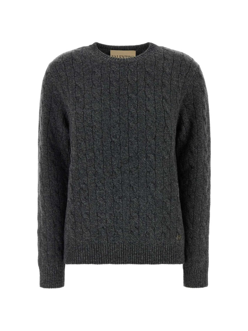 Valentino Cable Knit Wool Crew Sweater