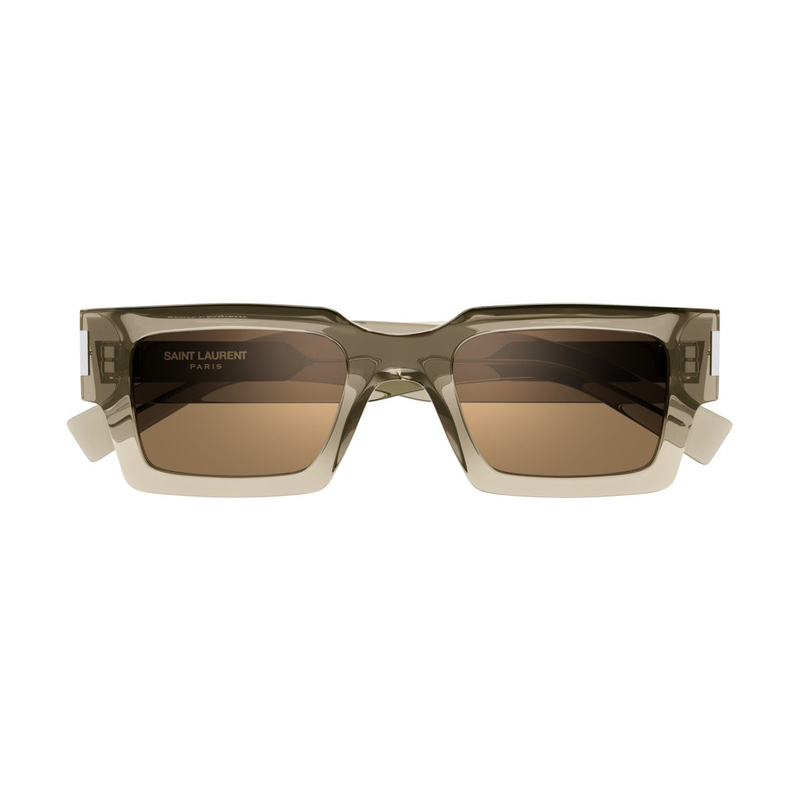 Saint Laurent Rectangular Frame Sunglasses With Translucent Taupe Finish