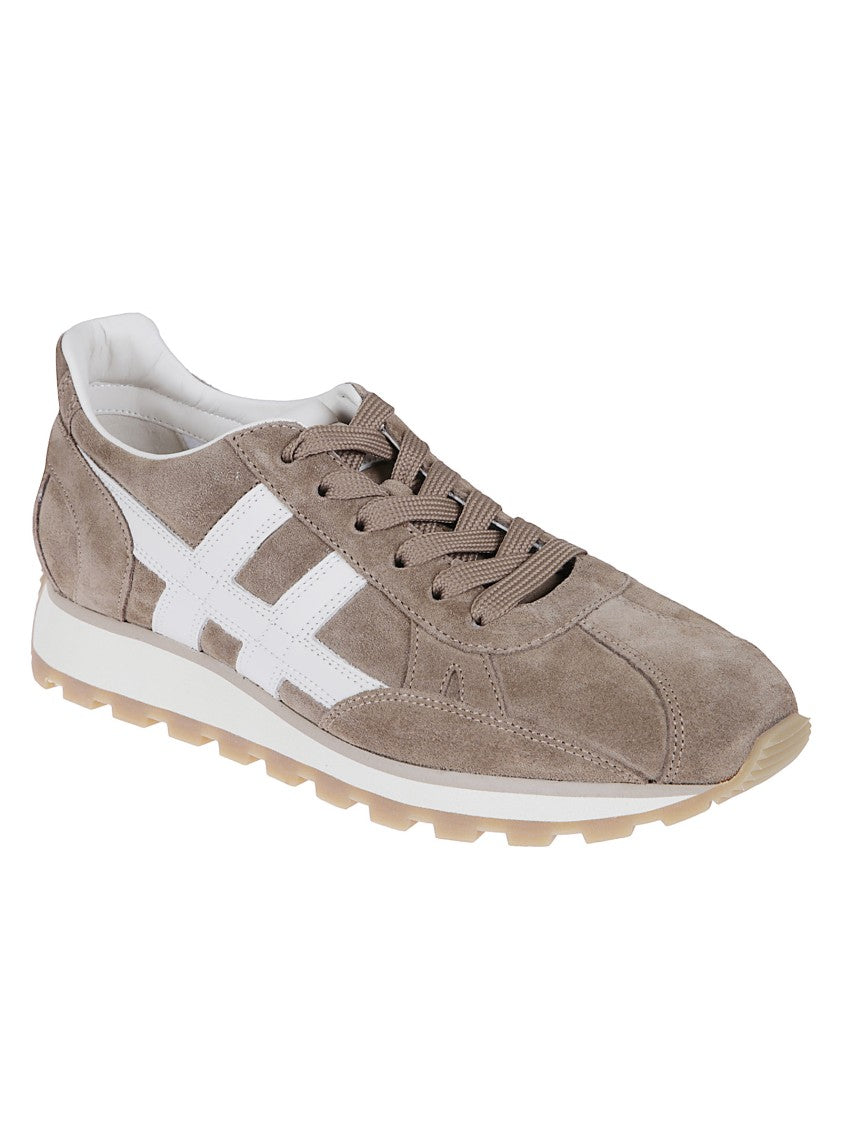 Hogan Beige Suede Sneakers With White Leather Logo