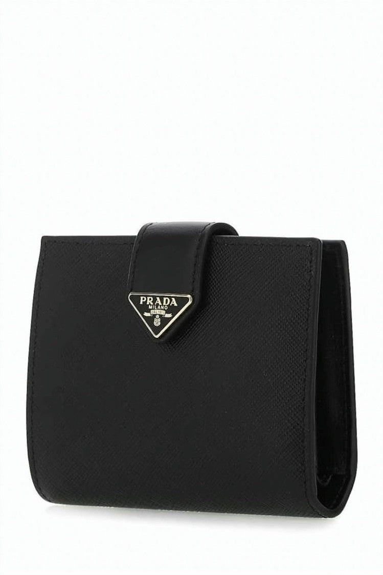 Prada Textured Black Rectangular Wallet With Triangular Logo