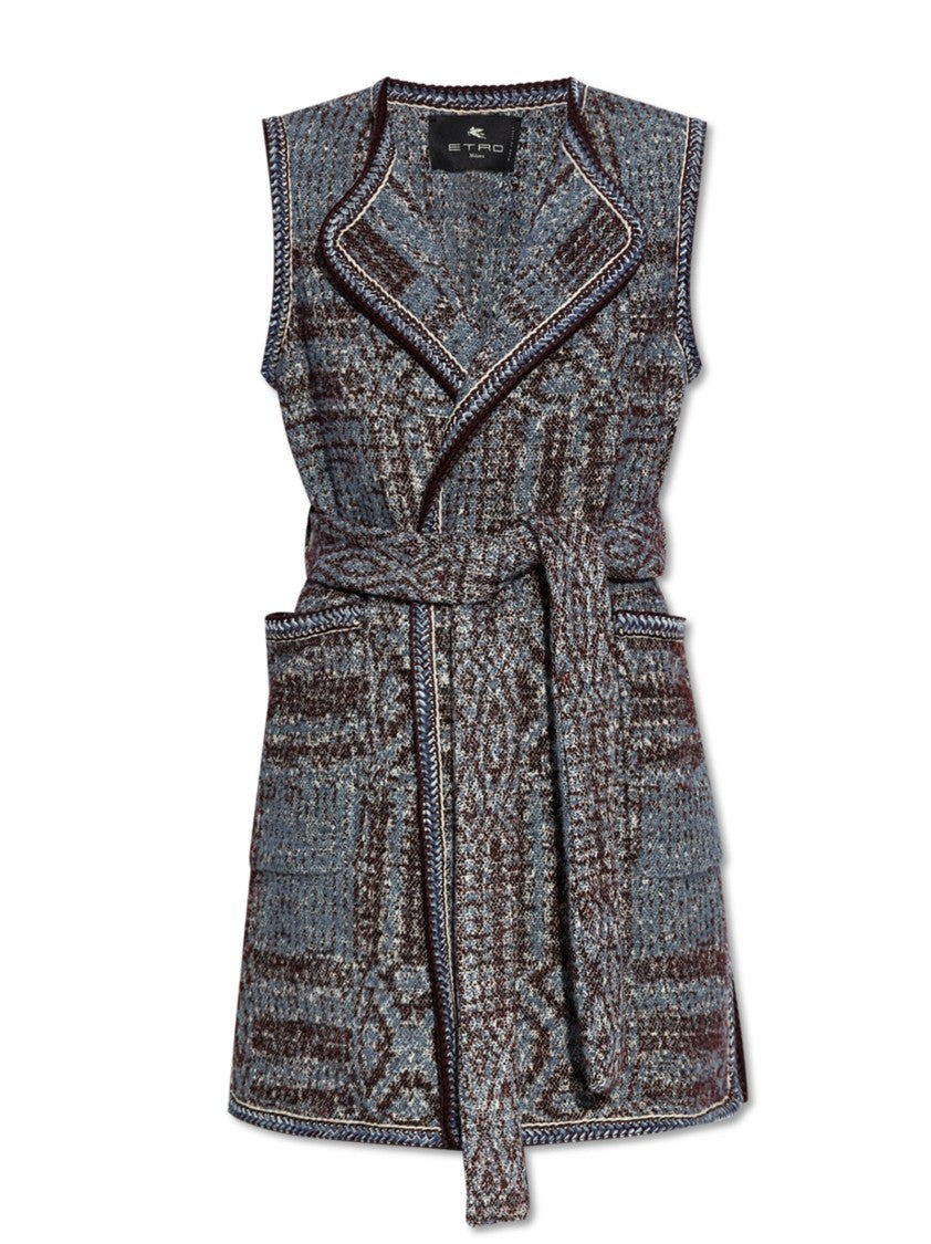 Etro Long Bouclé Jacquard Vest With Removable Belt