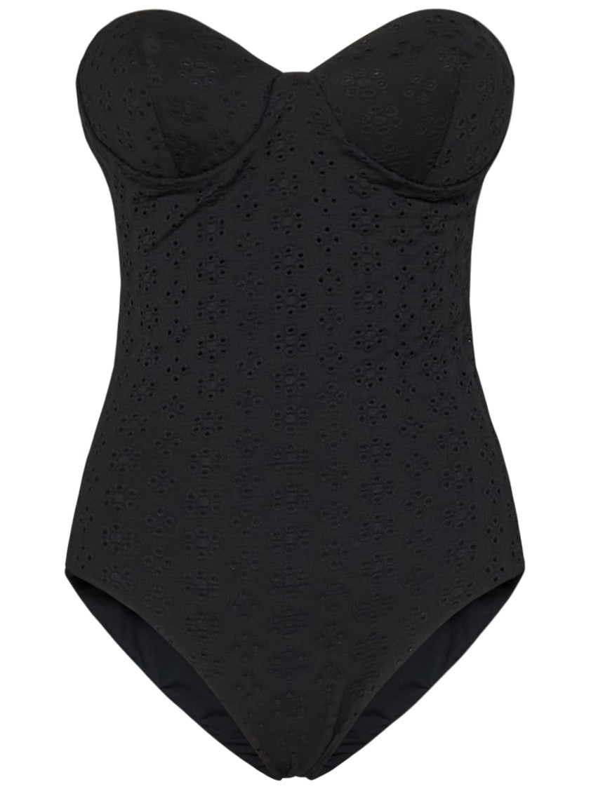 Fisico Broderie Anglaise-Effect Black Microfibre Swimsuit