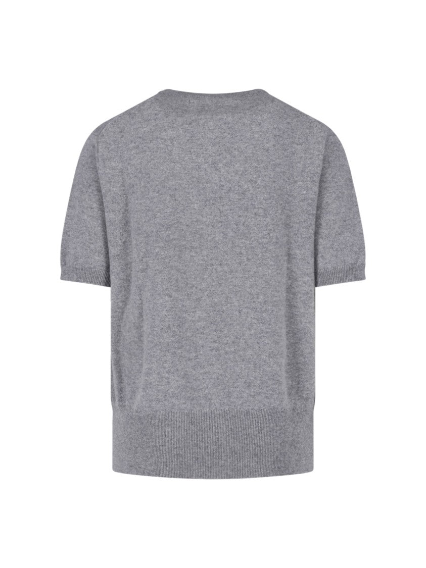 Extreme Cashmere Grey Martina Short-Sleeve V-Neck Cashmere Sweater