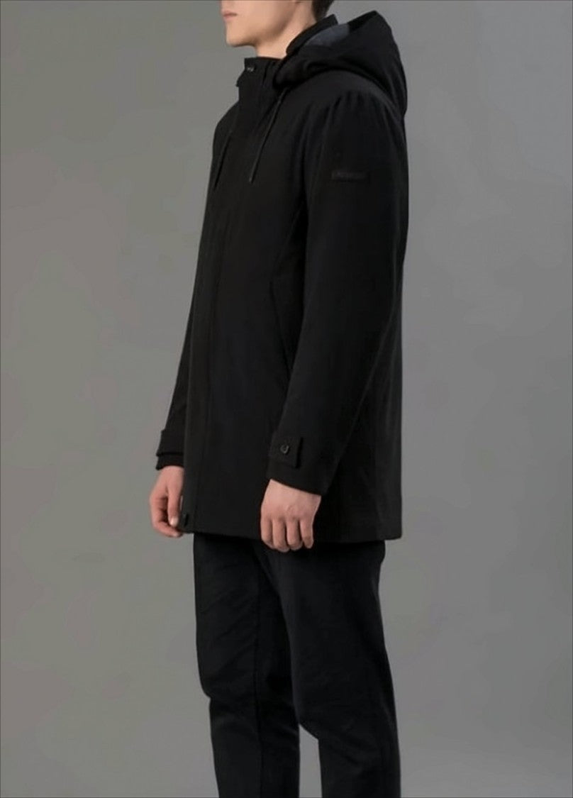 Rihunik Hooded Black Jacket With Zip Closure