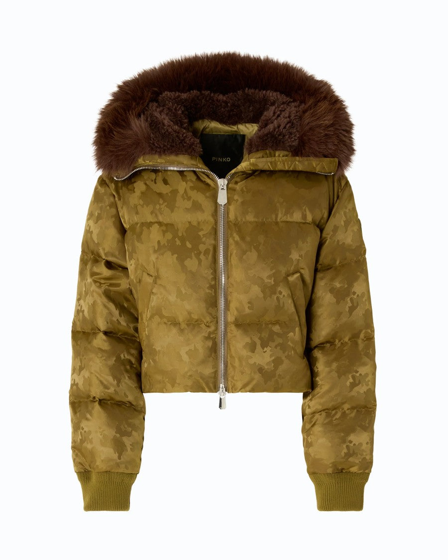 Pinko Cropped Camouflage Jacquard Satin Down Jacket