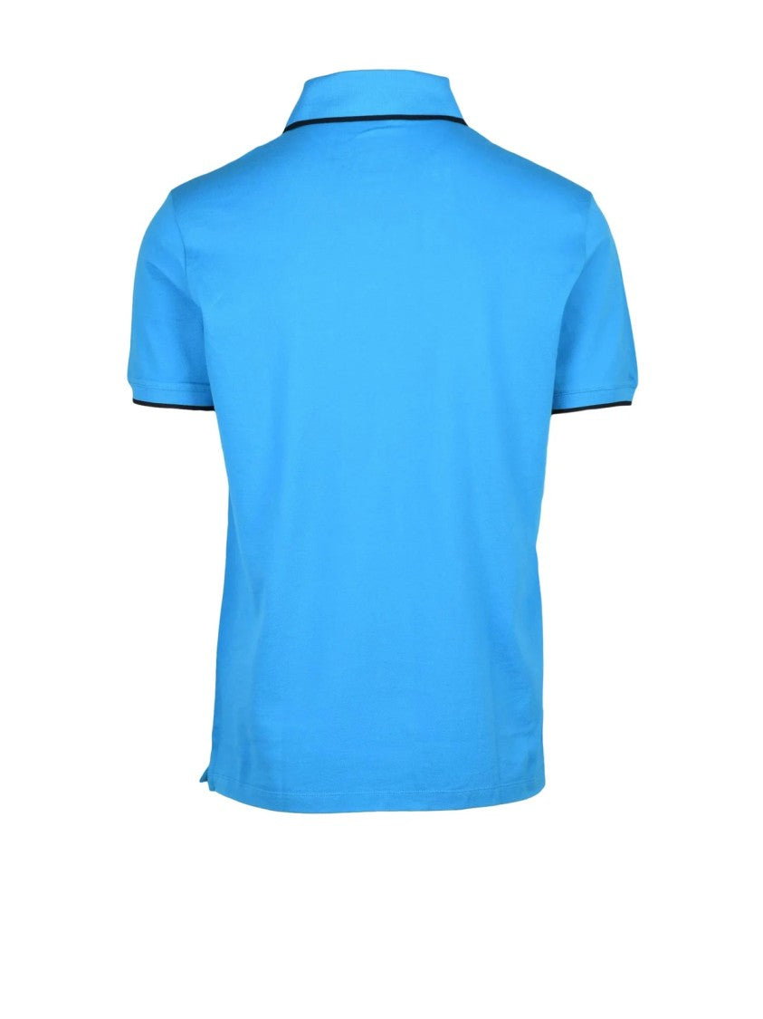 Emporio Armani Turquoise Cotton Piping Polo Shirt