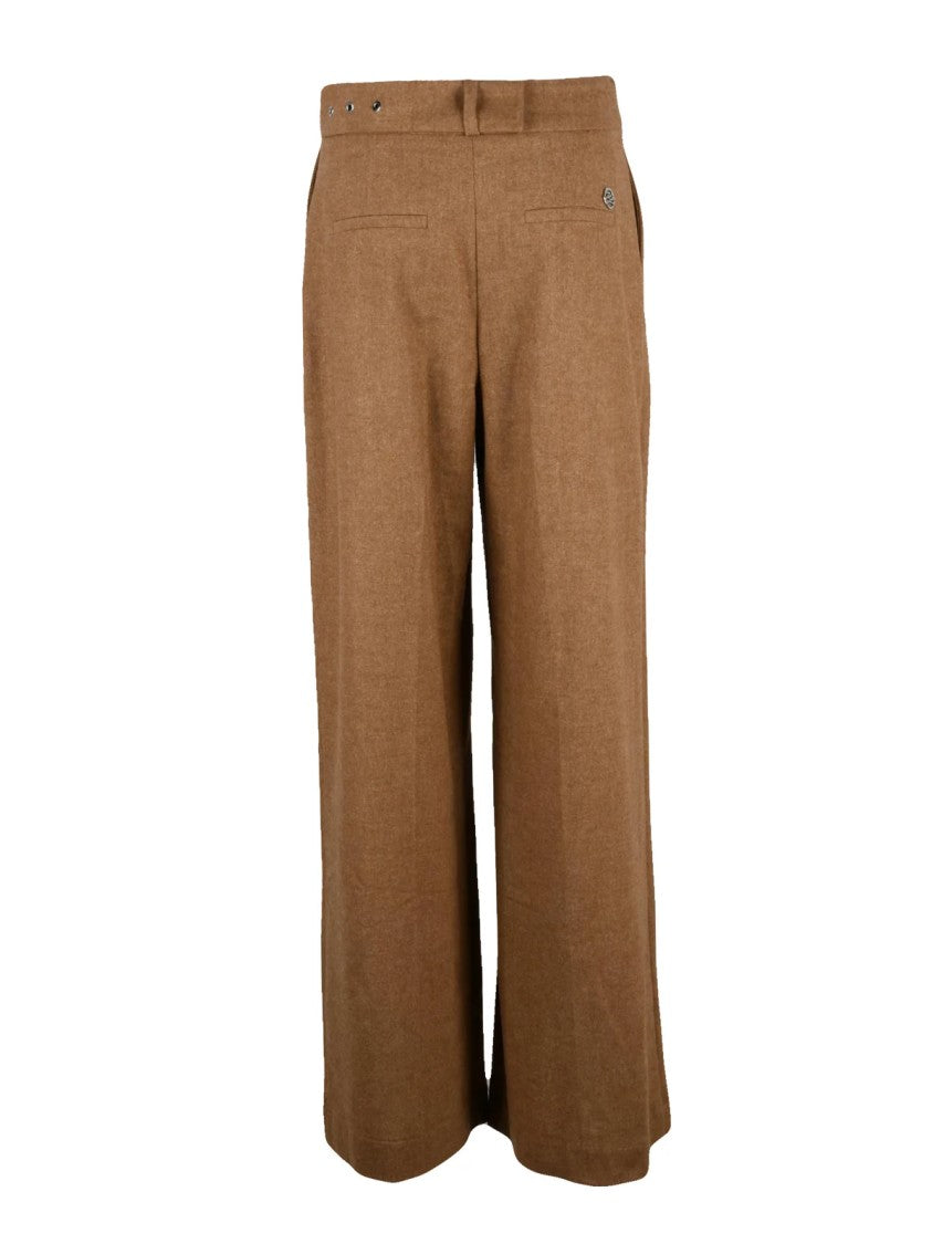 Karl Lagerfeld Beige Pleated High-Waisted Wool-Blend Flannel Pants