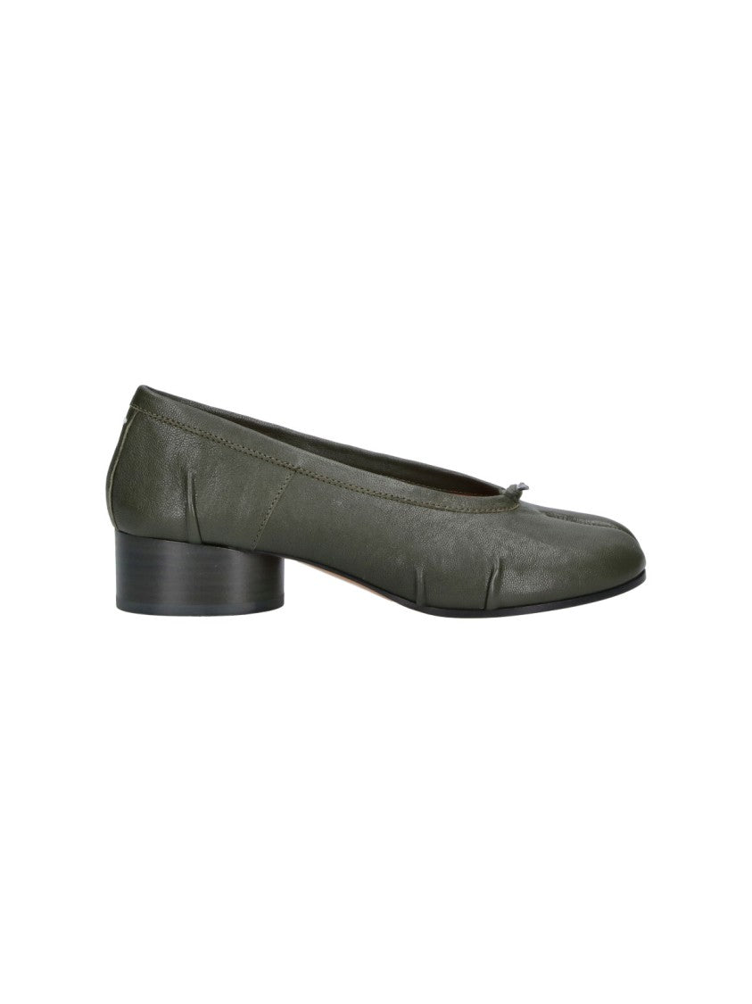 Maison Margiela Green Tabi Cylindrical Heel Leather Flats