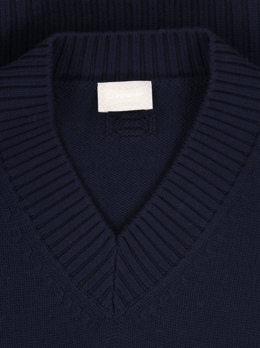 Drumohr Blue Merino Wool V-Neck Sweater