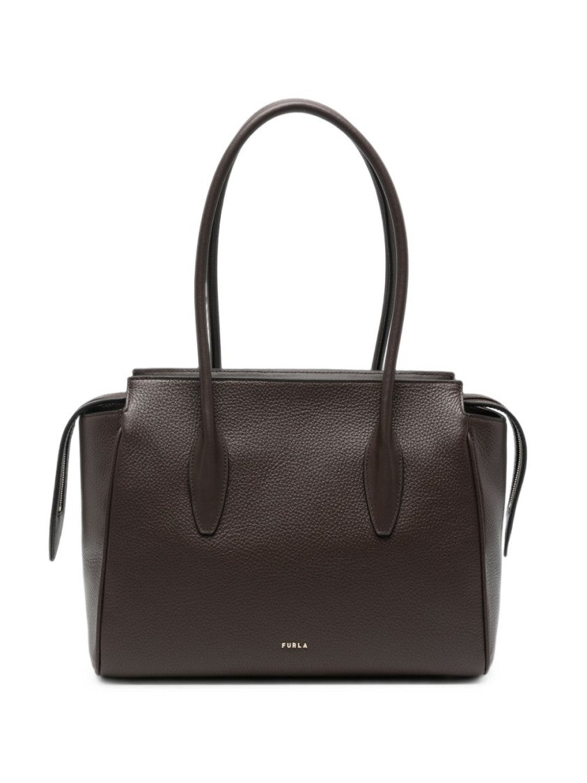 Furla Pebbled Leather Zippered Structured Tote Bag