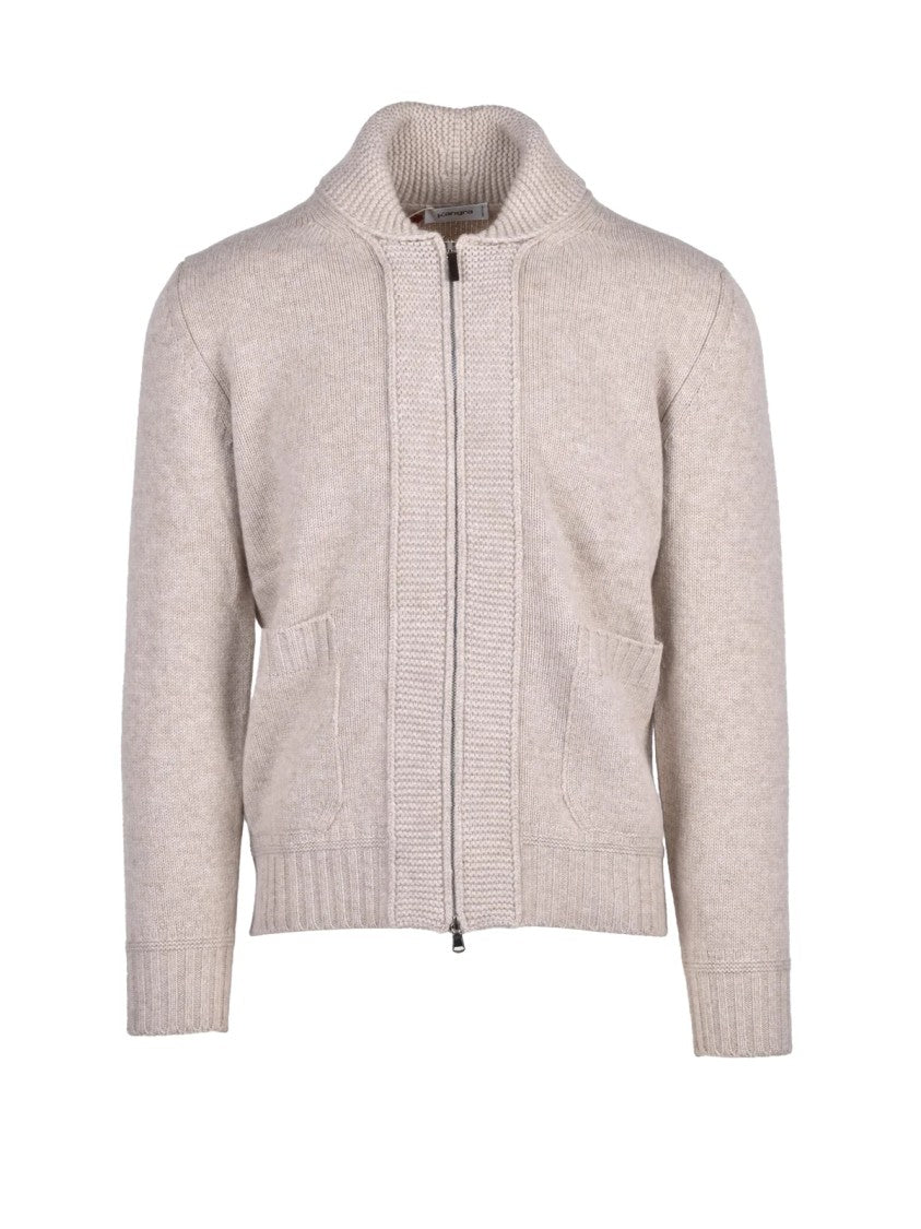 Kangra Beige Wool Zip Cardigan