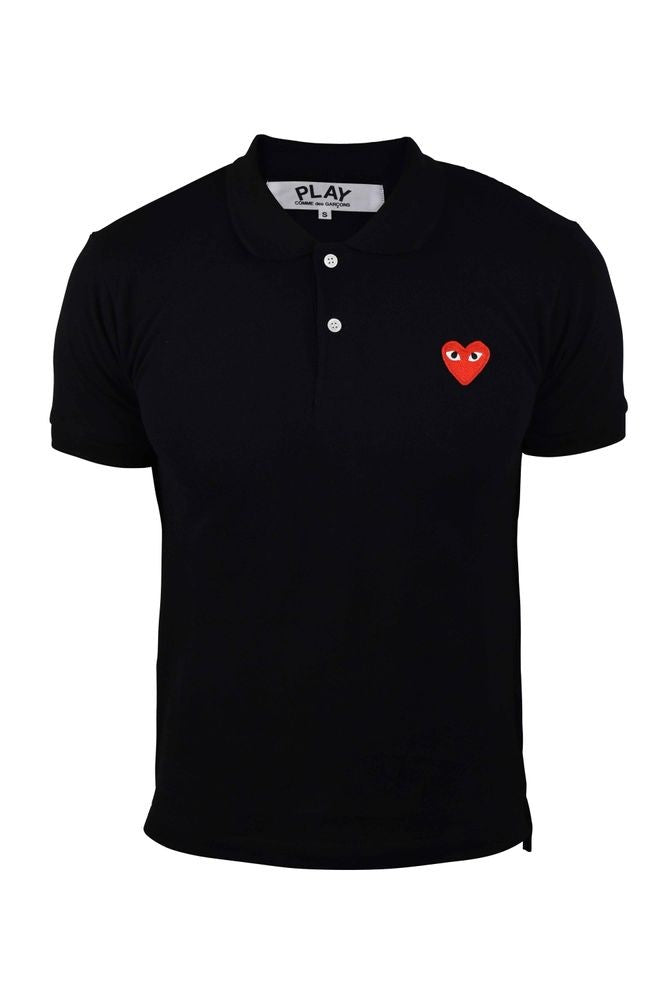 Comme Des Garçons Cotton Polo Shirt With Embroidered Heart Detail