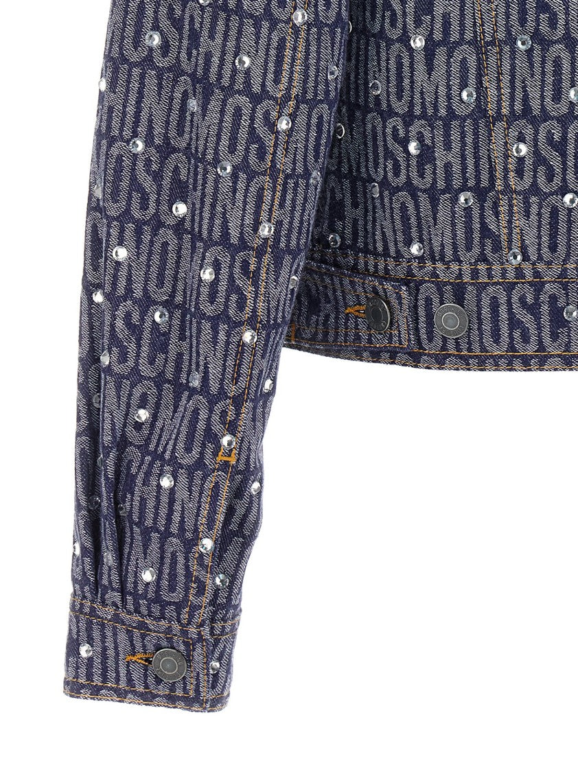 Moschino Cotton Denim Blend Jacket With Signature Logo Pattern