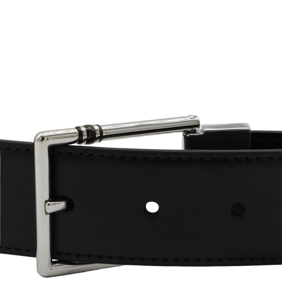 Montblanc Smooth Leather Black Belt With Polished Silver Buckle