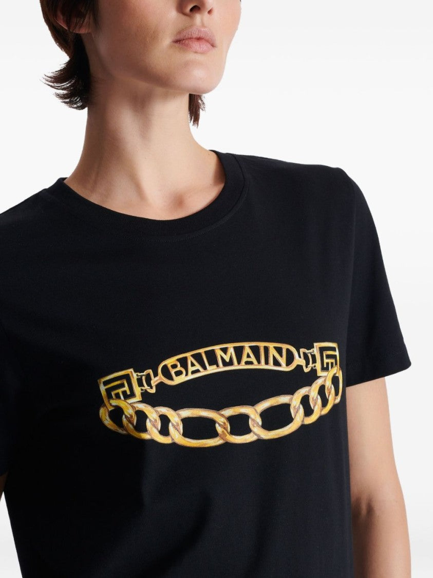 Balmain Short-Sleeved Balmain Chain Print T-Shirt