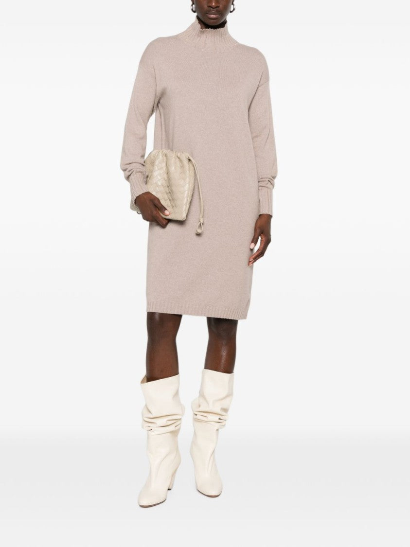 Fabiana Filippi Dark Beige Bead-Embellished Knitted Midi Dress