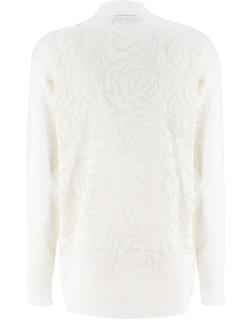 Ermanno Scervino Long-Sleeved Cotton Knit Cardigan With Rose Pattern