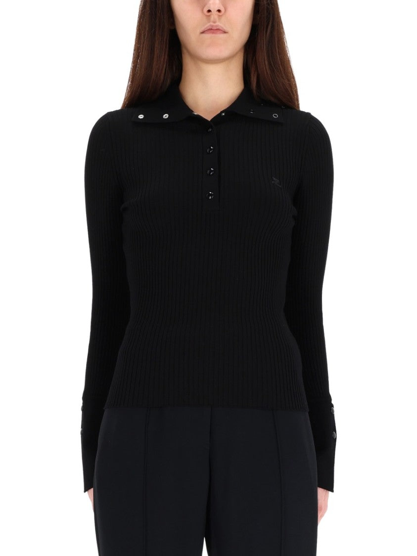 Courrèges Ribbed Long-Sleeve Polo Shirt