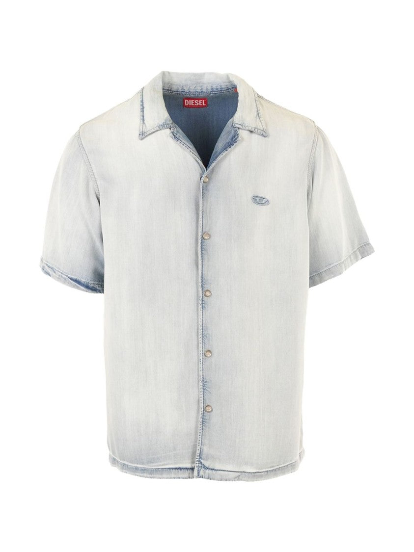 Diesel Blue Silk And Nylon Button Shirt