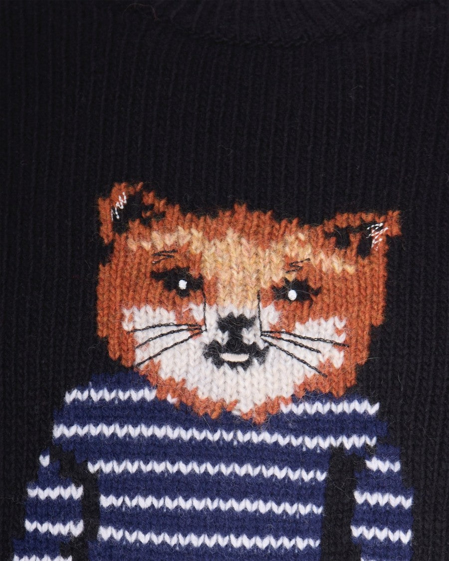 Maison Kitsuné Black Jacquard Fox Design Sweater