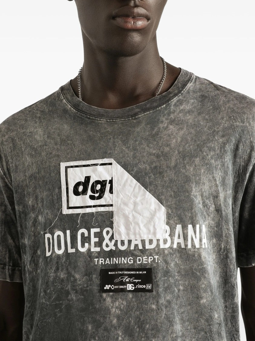 Dolce & Gabbana Washed Textured Cotton Layered Graphic T-Shirt