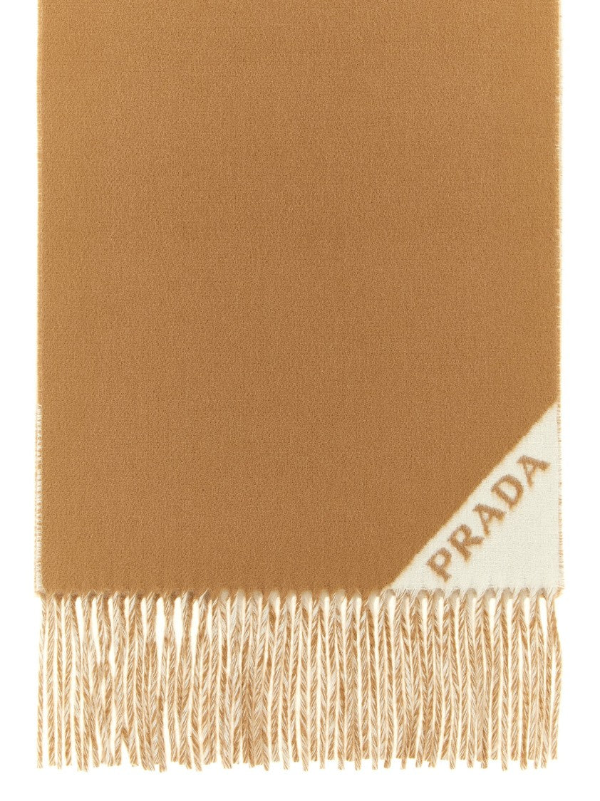 Prada Double-Sided Cashmere Scarf With Jacquard Logo And Fringed Edges