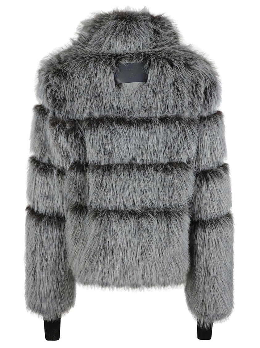Patrizia Pepe Grey Cropped Faux Fur Down Jacket