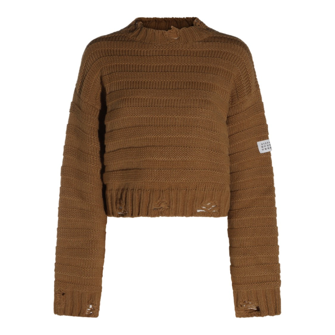 Mm6 By Maison Margiela Cropped Chunky Knit Distressed Sweater
