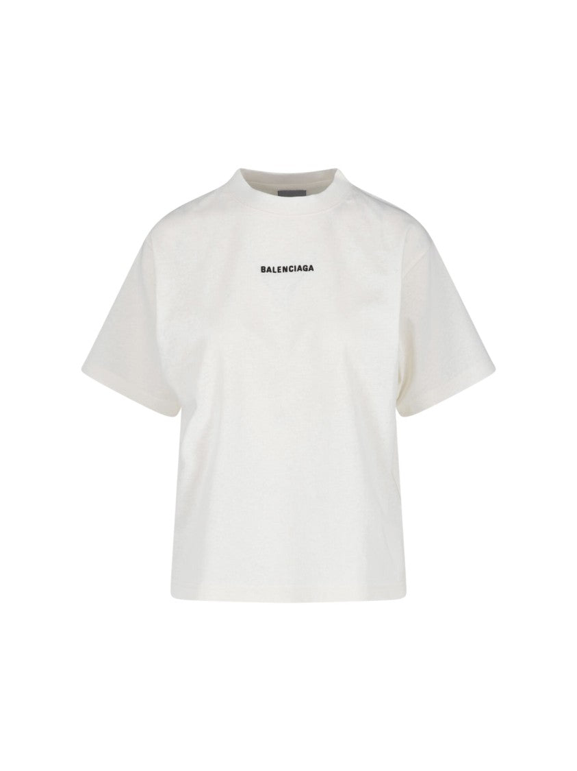 Balenciaga White Cropped Crew Neck Cotton T-Shirt
