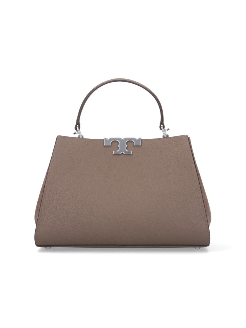 Tory Burch Spacious Pebbled Leather Handbag With Suede Accents