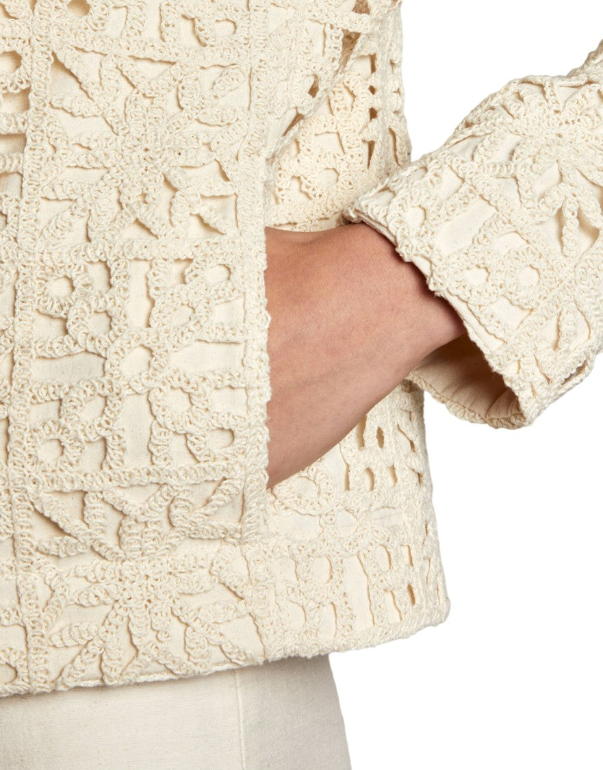 Fay Intricate Crochet Overlay Cotton Canvas Jacket