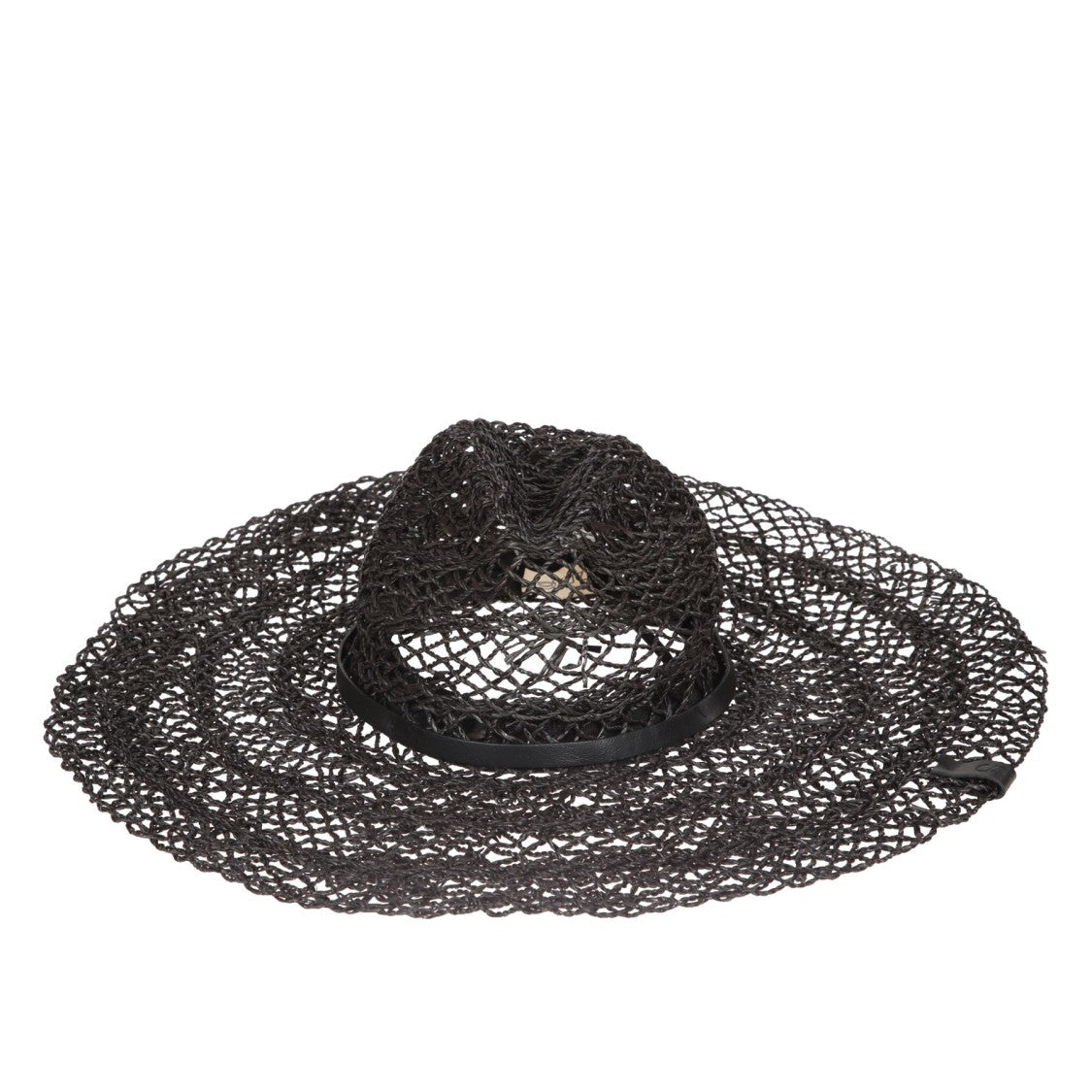 Catarzi Wide-Brimmed Black Hat With Leather Accent Band