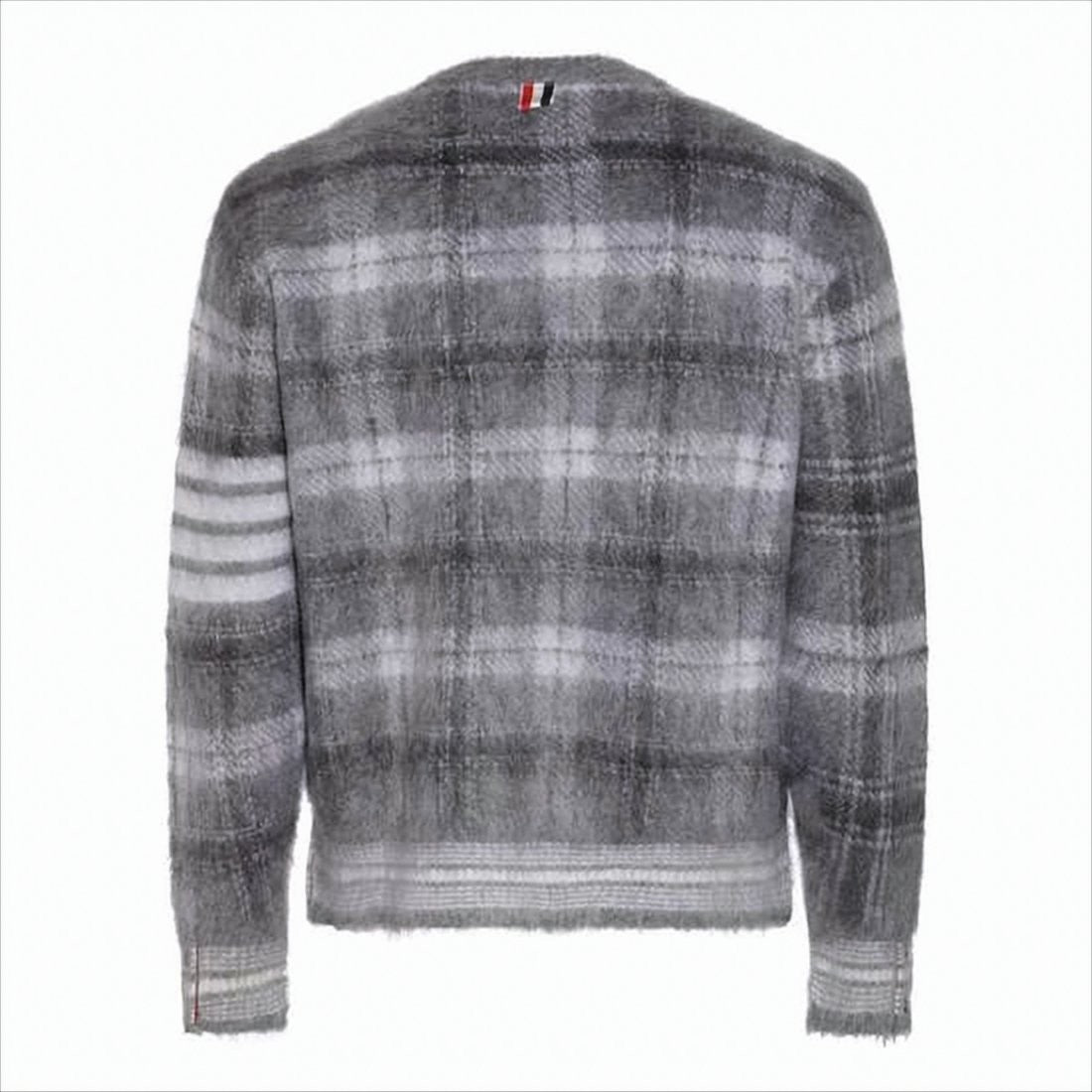 Thom Browne Plaid Knit Sweater With Fuzzy Texture And Cropped Hem
