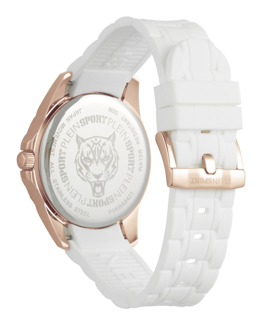 Plein Sport Rose Gold-Tone Silicone Watch With Guilloche Dial And Textured Strap