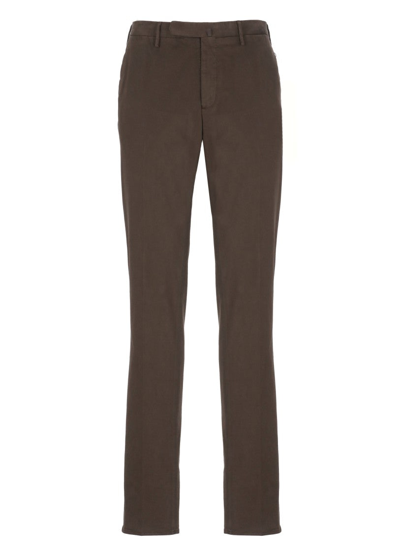 Incotex Straight-Leg Brown Cotton Pants With Classic Detailing