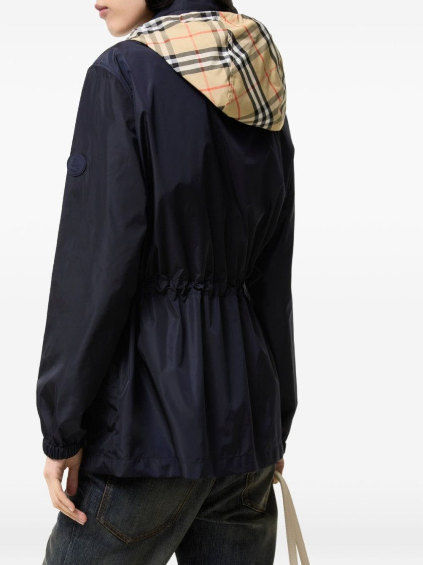 Burberry Black Short Nylon Blackpool Check Hood Parka