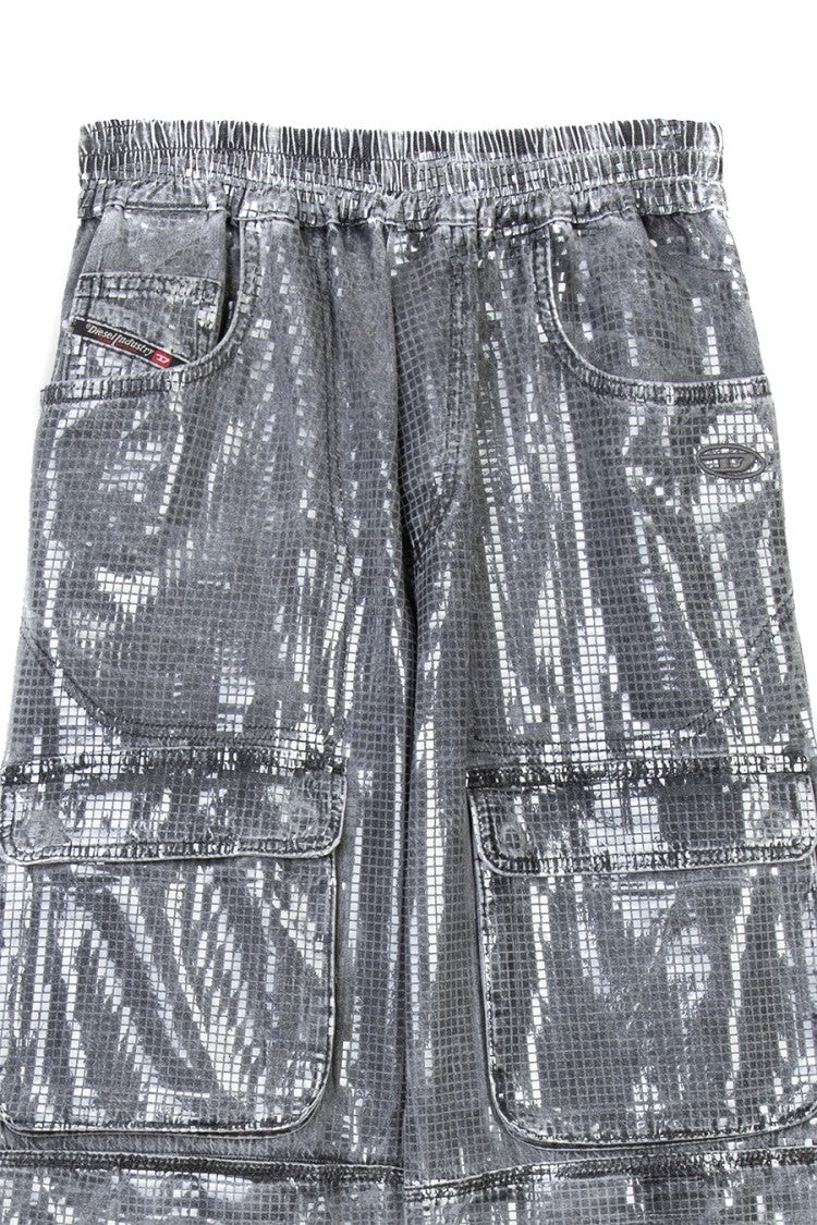 Diesel Grey Cotton Metallic-Coated Cargo Jeans
