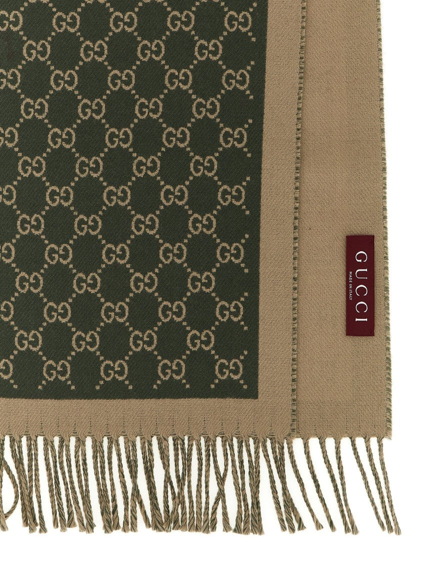 Gucci Gg Jacquard Wool Scarf With Fringed Hem