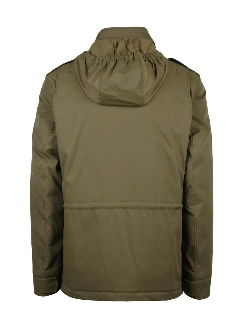 Herno Military Green Detachable Hood Polyester Down Safari Jacket