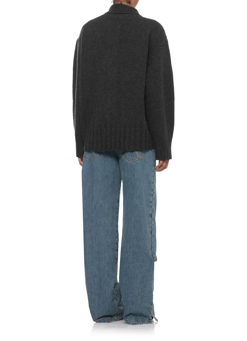 The Attico Dark Grey Asymmetric Wool-Blend Cardigan