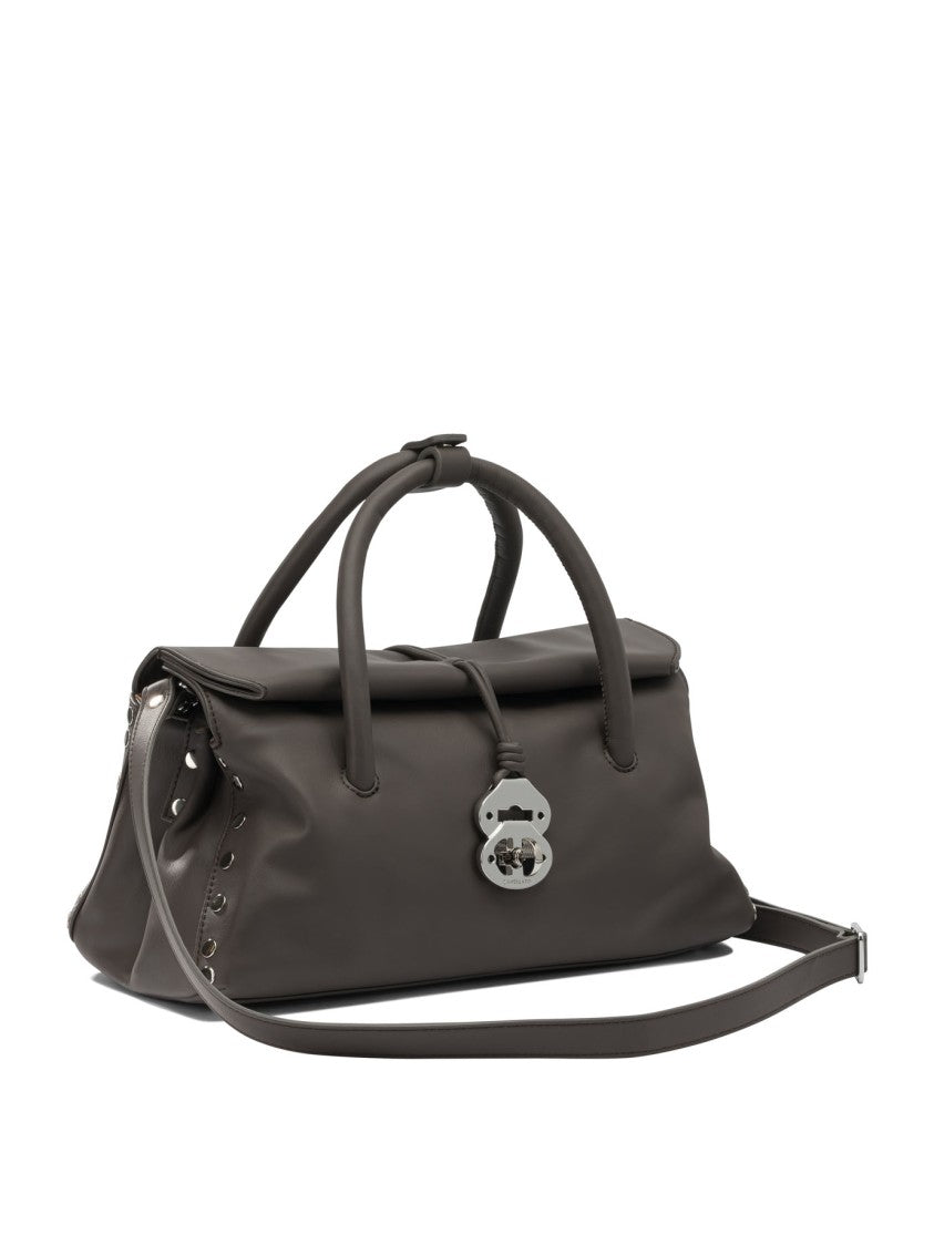 Zanellato Brown Leather Shoulder Bag With Silver-Tone Turn-Lock Closure