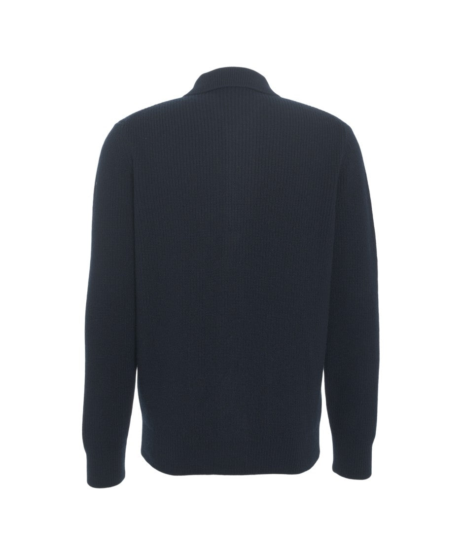 Gender Ribbed Knit Jacket With Classic Collar And Functional Pockets