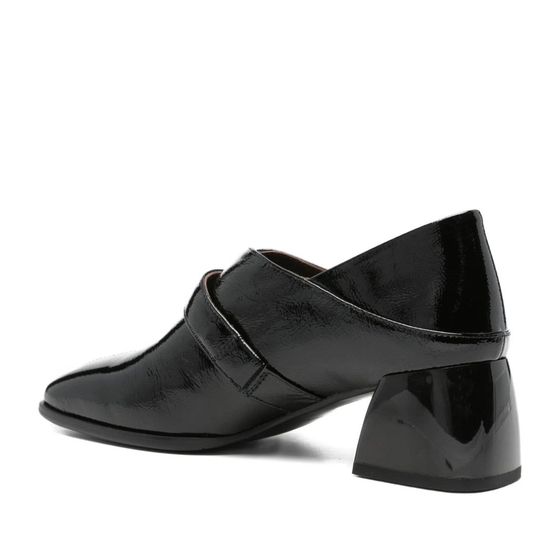 Linda Baumann Black Mid-Height Block Heel Patent Leather Dress Pumps
