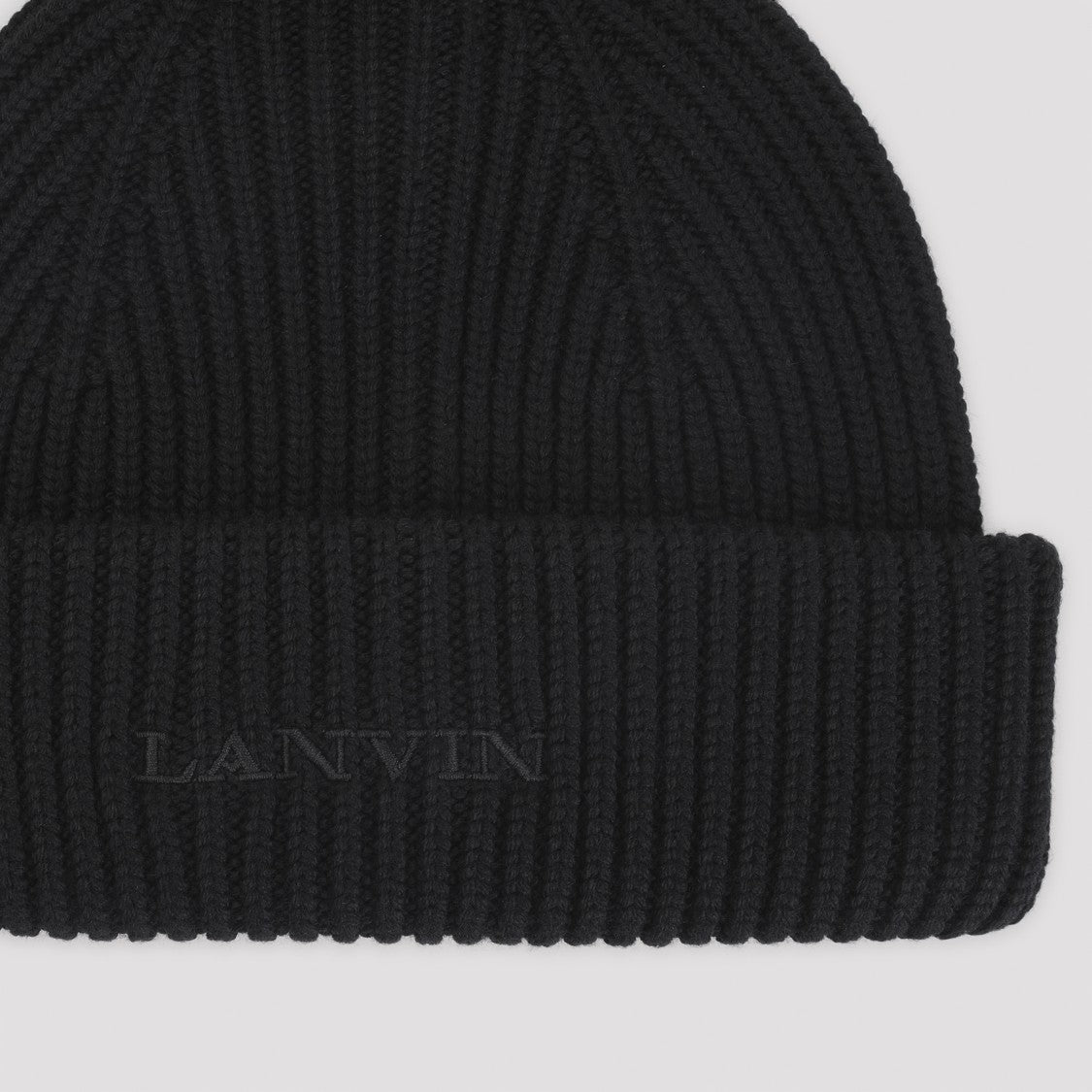 Lanvin Ribbed Knit Wool Hat With Embroidered Branding