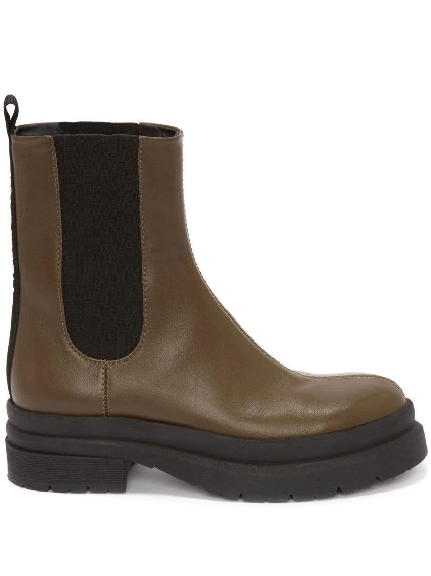 J. W. Anderson Green Combat Ankle-High Elastic Panels Leather Ankle Boots