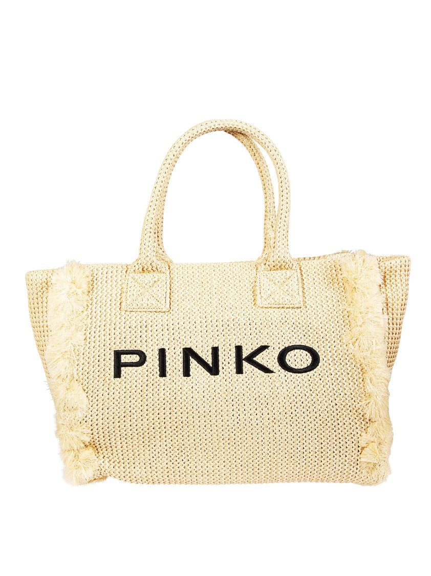 Pinko Natural Beach Shopper Woven Raffia Tote Bag