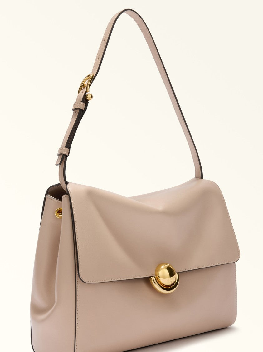 Furla Domus M Structured Neutral Leather Shoulder Bag
