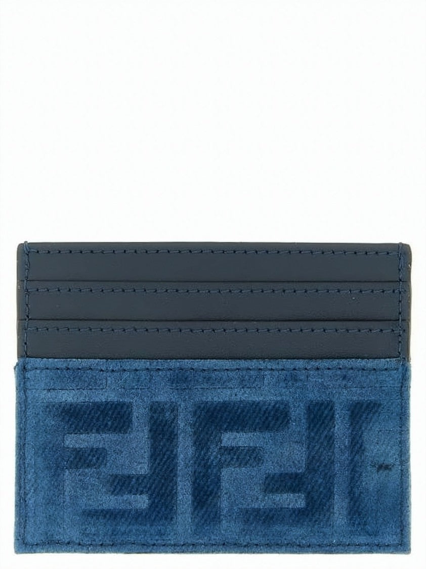 Fendi Blue Fabric Leather Patterned Cardholder