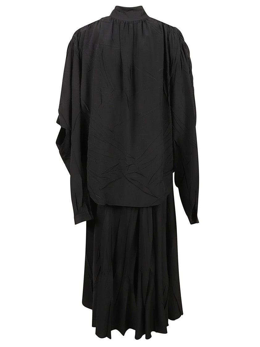 Balenciaga Crinkled Silk Midi Dress With Scarf Collar And Overlay Panel